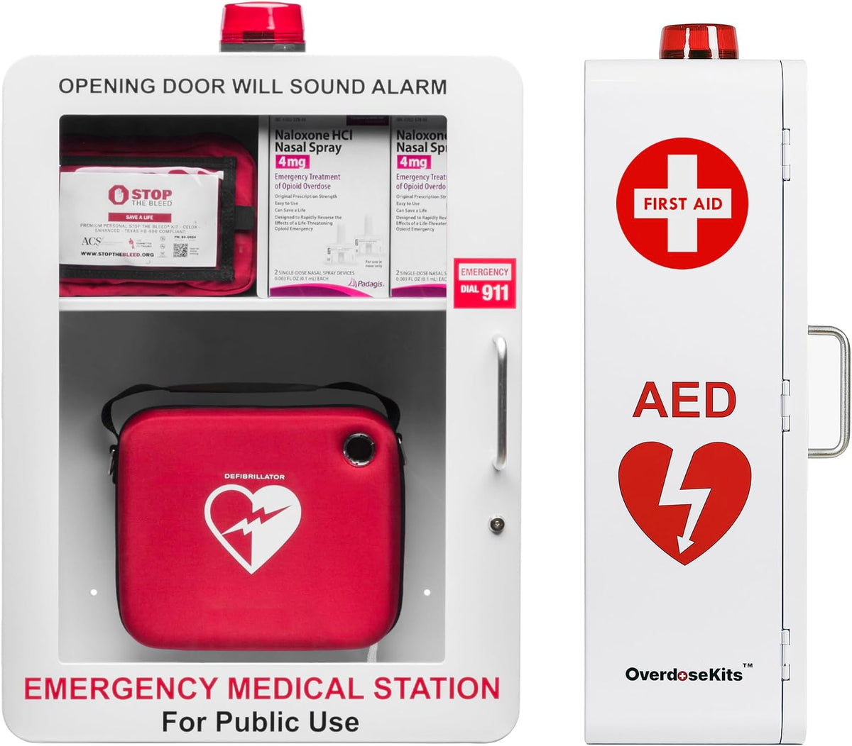 Emergency Medical Station â Wall Mount Cabinet for AEDs, Naloxone, Bleeding Control & First Aid Kits â Public Space Storage Solution â White (AED & Accessories Not Included)