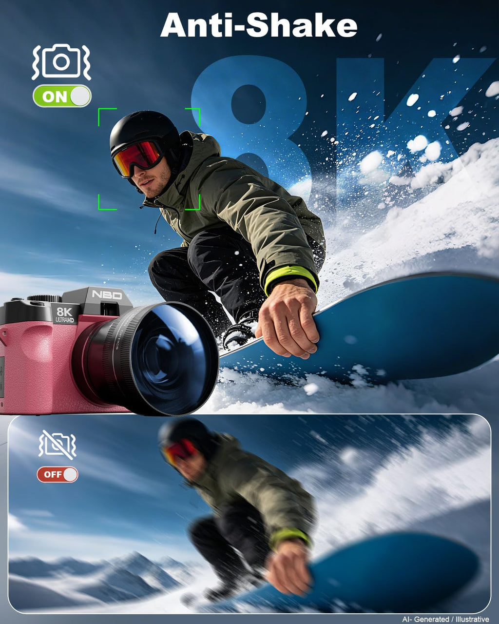 True 8K 64MP Digital Camera for Photography with Microphone(Black)