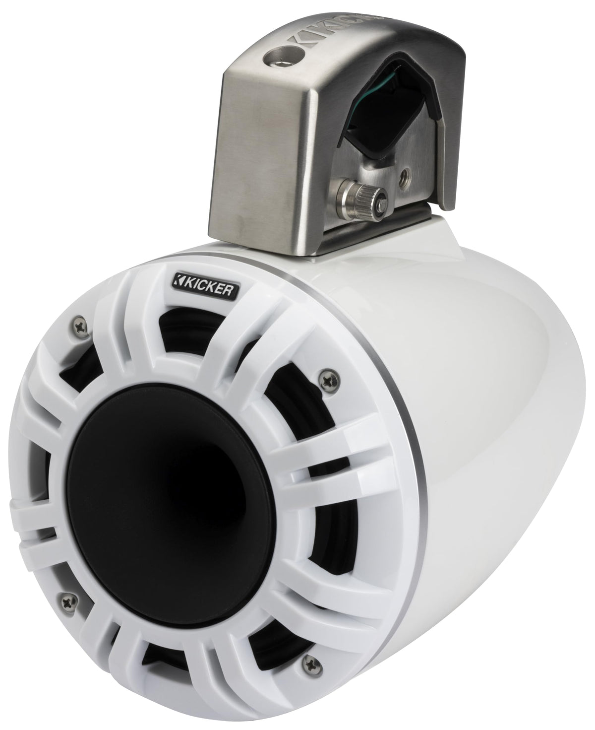 KICKER 51KMTCXL8 8" RGB LED Horn Loaded Compression Driver Marine Tower Speakers, Pair, Black