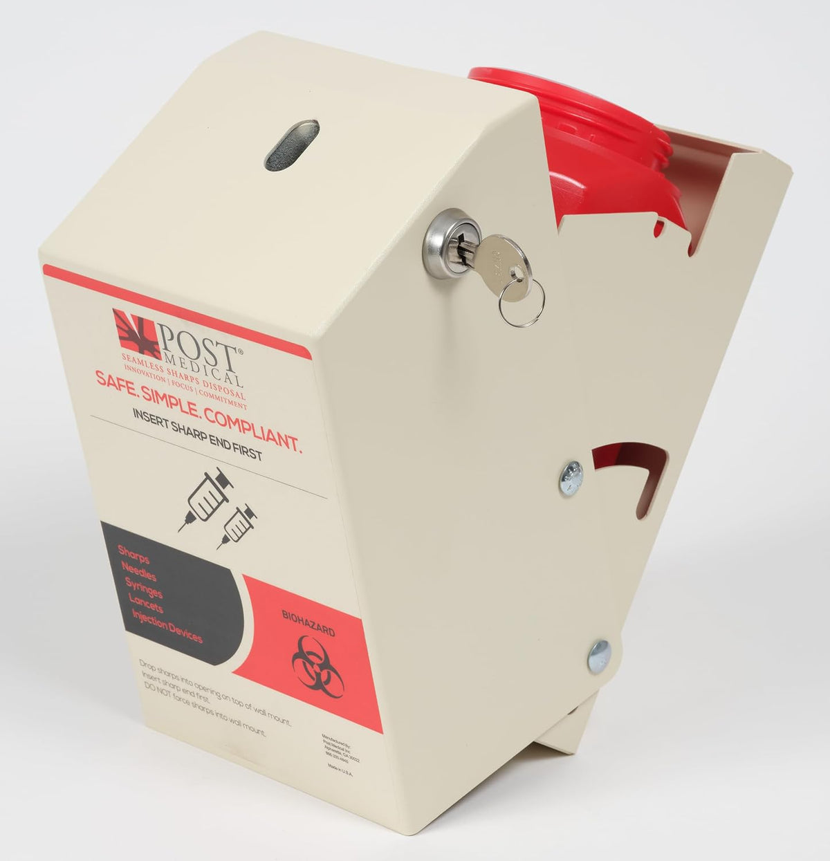 Wall Mounted Sharps Cabinet for 1.0 Quart with Lock & Key