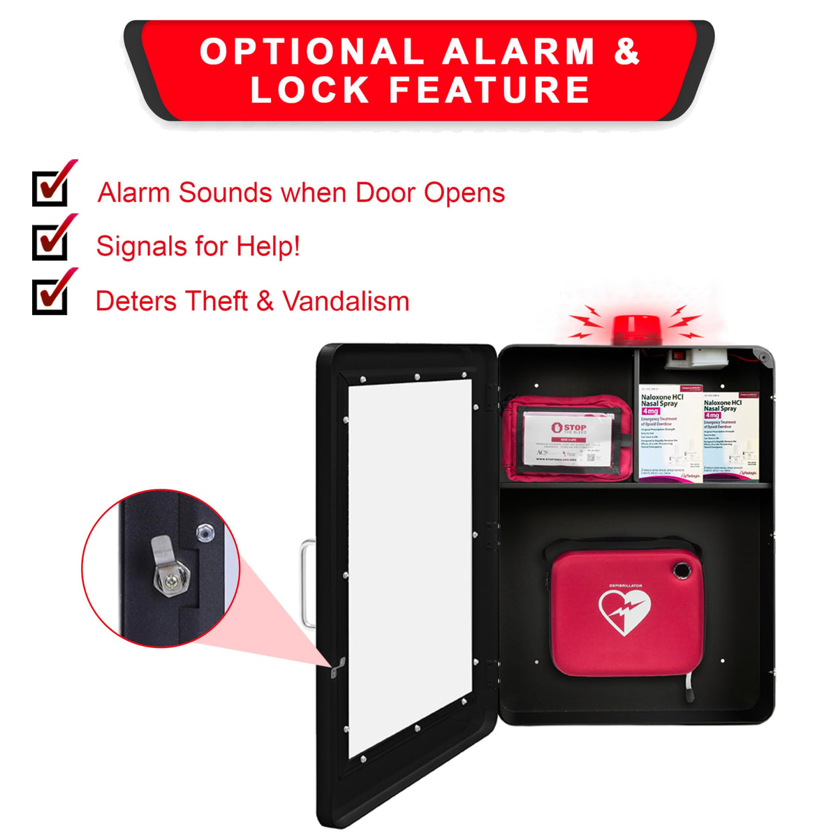 Emergency Medical Station â Wall Mount Cabinet for AEDs, Naloxone, Bleeding Control & First Aid Kits â Public Space Storage Solution â White (AED & Accessories Not Included)