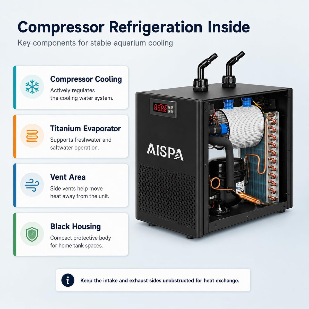 Aquarium Chiller 1/10 HP, 42GAL Fish Tank Water Chiller