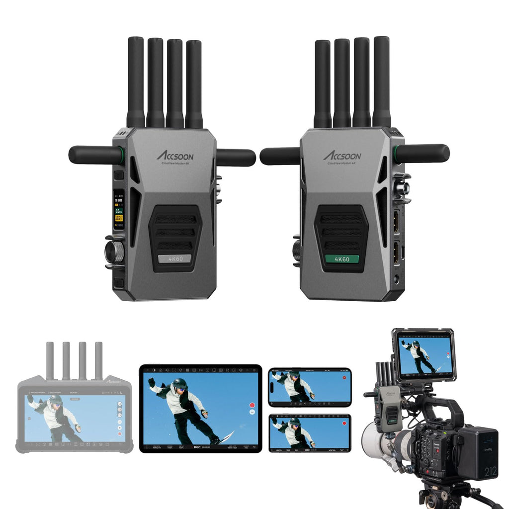 Accsoon CineView Master 4K Wireless Video Transmitter&Receiver with SDI HDMI, Tri-Band 8202ft 25ms LAT, 4K60/1080p60 1 Wired iOS+4 App Monitoring, Livestreaming Pair CineView 4K Lite/SE 4K/M7(H) Pro