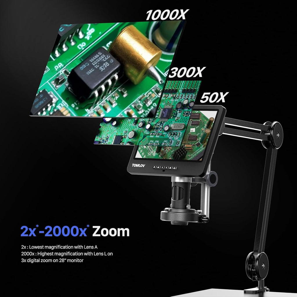 TOMLOV DM602 Flex 3 Lens HDMI Digital Soldering Microscope, Flexible Arm