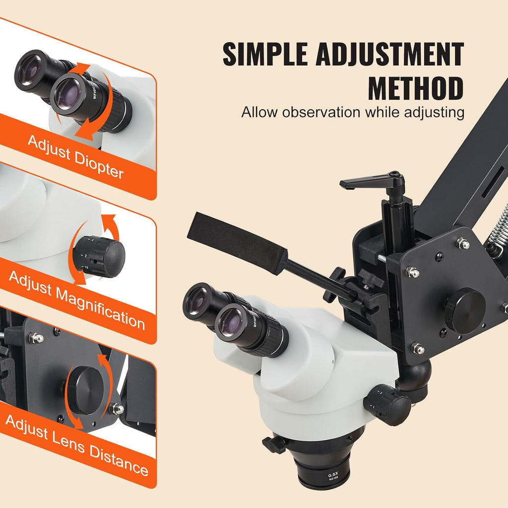 VEVOR Multi-Directional Microscope with Spring Bracket, Micro Jewelry Inlaid Stand, with Integrated USB Ring LED Light, 7X-45X Magnification Jewelry Microscope, Jewelers Microscope for Jewelry Inlay