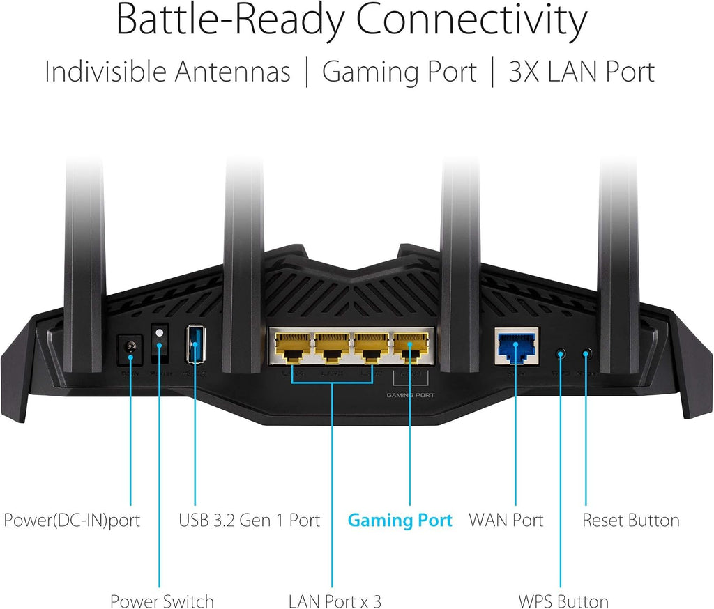 ASUS RT-AX82U AX5400 Dual-Band WiFi 6 Gaming Router, Game Acceleration, Mesh Support, Dedicated Port, Mobile Boost, MU-MIMO, Aura RGB (Renewed)