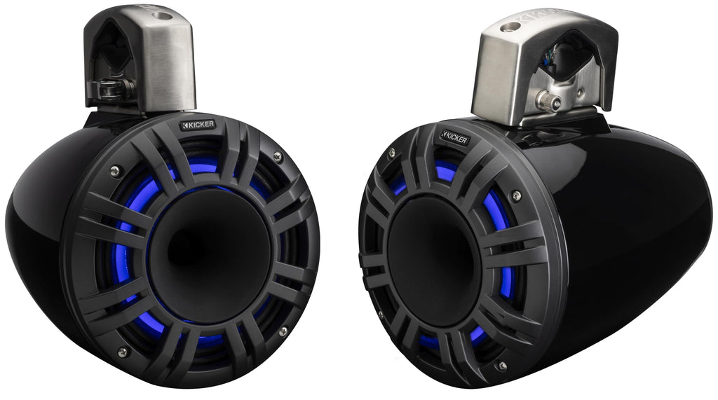KICKER 51KMTCXL8 8" RGB LED Horn Loaded Compression Driver Marine Tower Speakers, Pair, Black