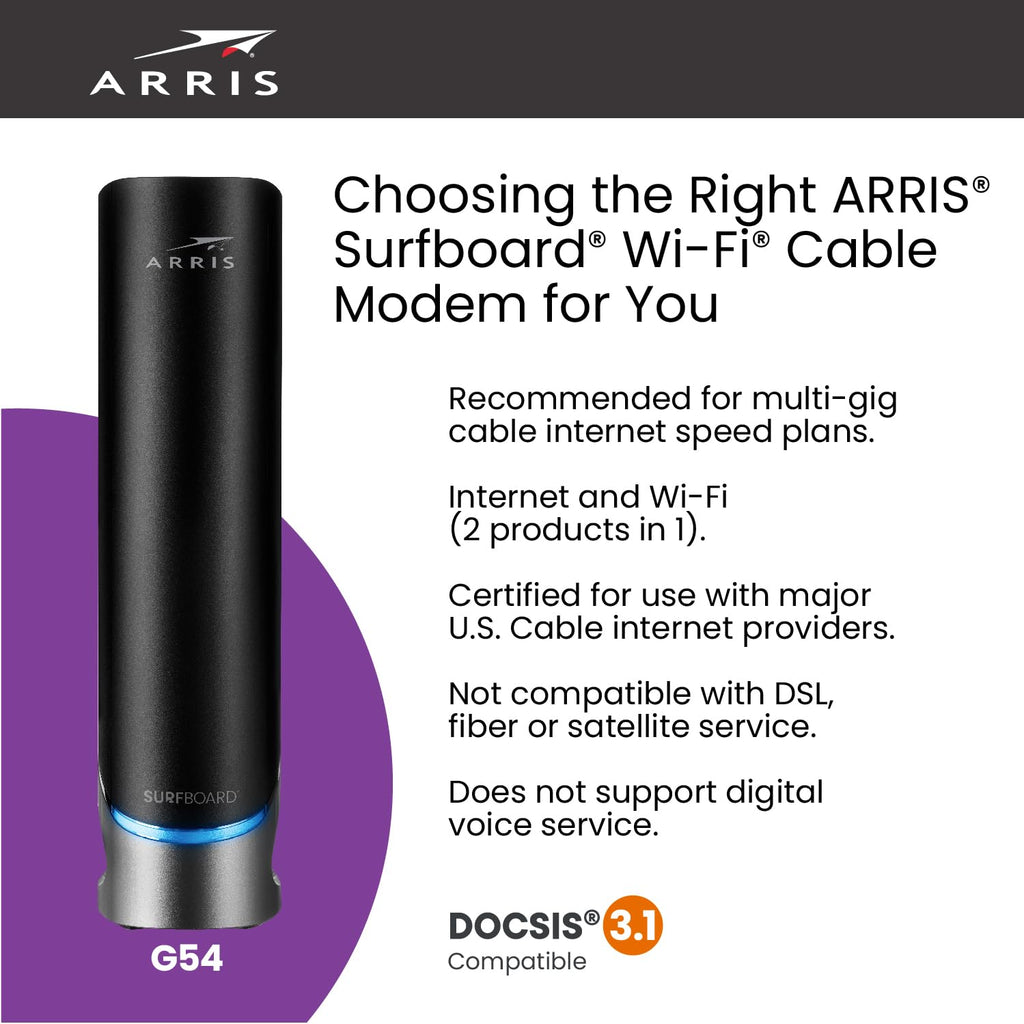 ARRIS SURFboard SB8200 DOCSIS 3.1 Cable Modem | Up to 1 Gbps Plans