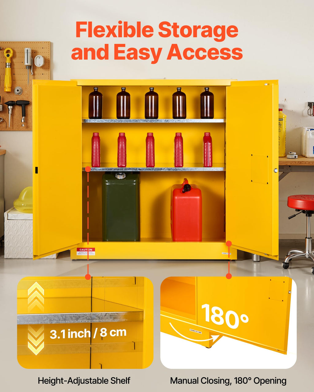 VEVOR Flammable Cabinet, 18" x 18" x 35", Yellow