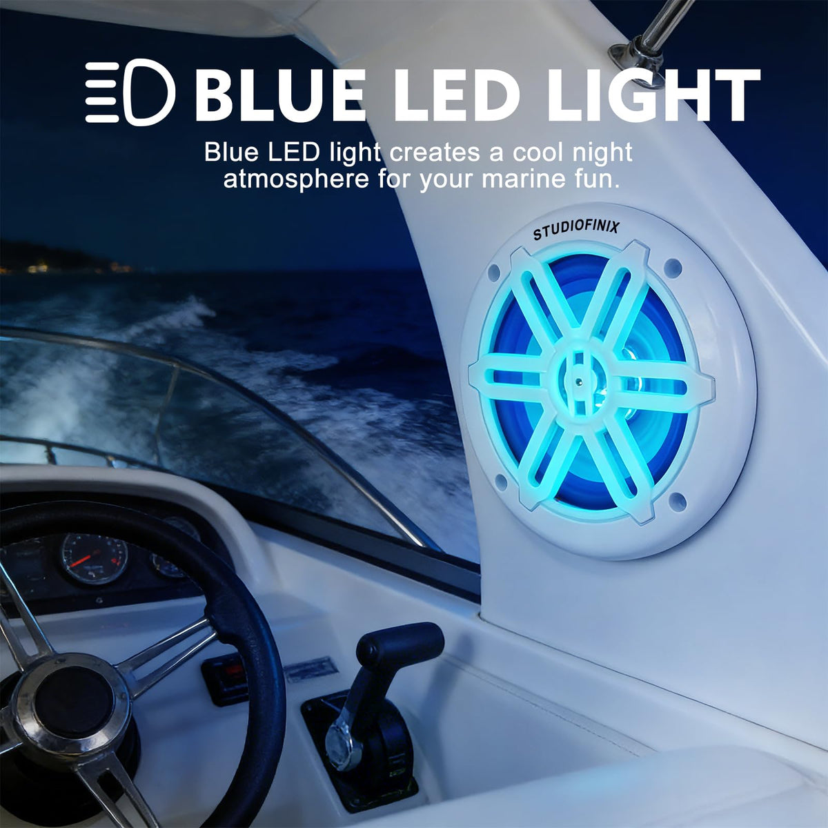 STUDIOFINIX 5.25 Inch 500W Bluetooth Marine Speakers with LED Lights -2 Way Weather Resistant Boat Speakers Perfect for Boats, ATVs, UTVs ï¼Pair,Whiteï¼