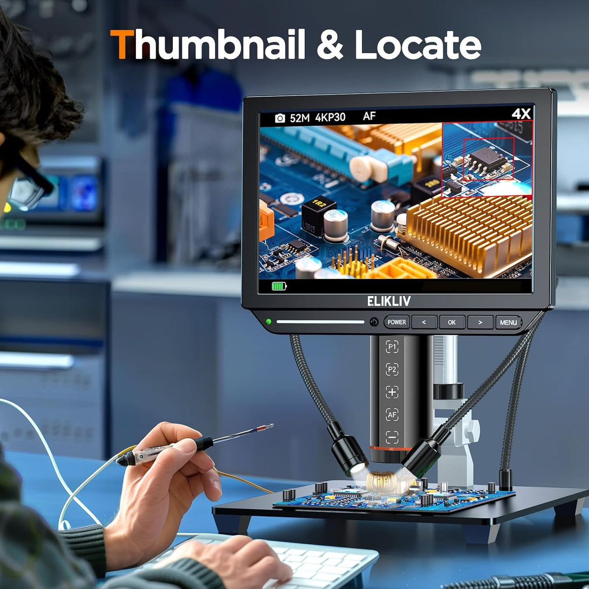 Elikliv Autofocus 4K Digital Microscope EM4K-AF, 8" Soldering Microscopes