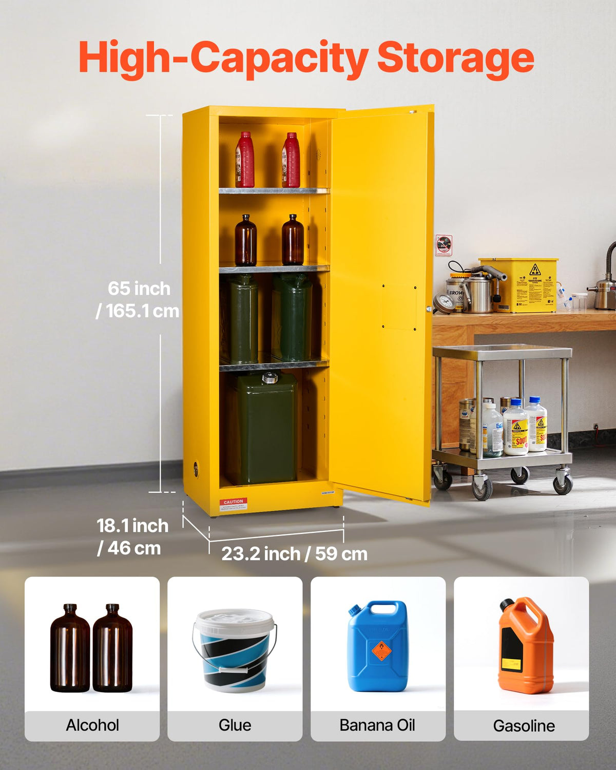 VEVOR Flammable Cabinet, 18" x 18" x 35", Yellow