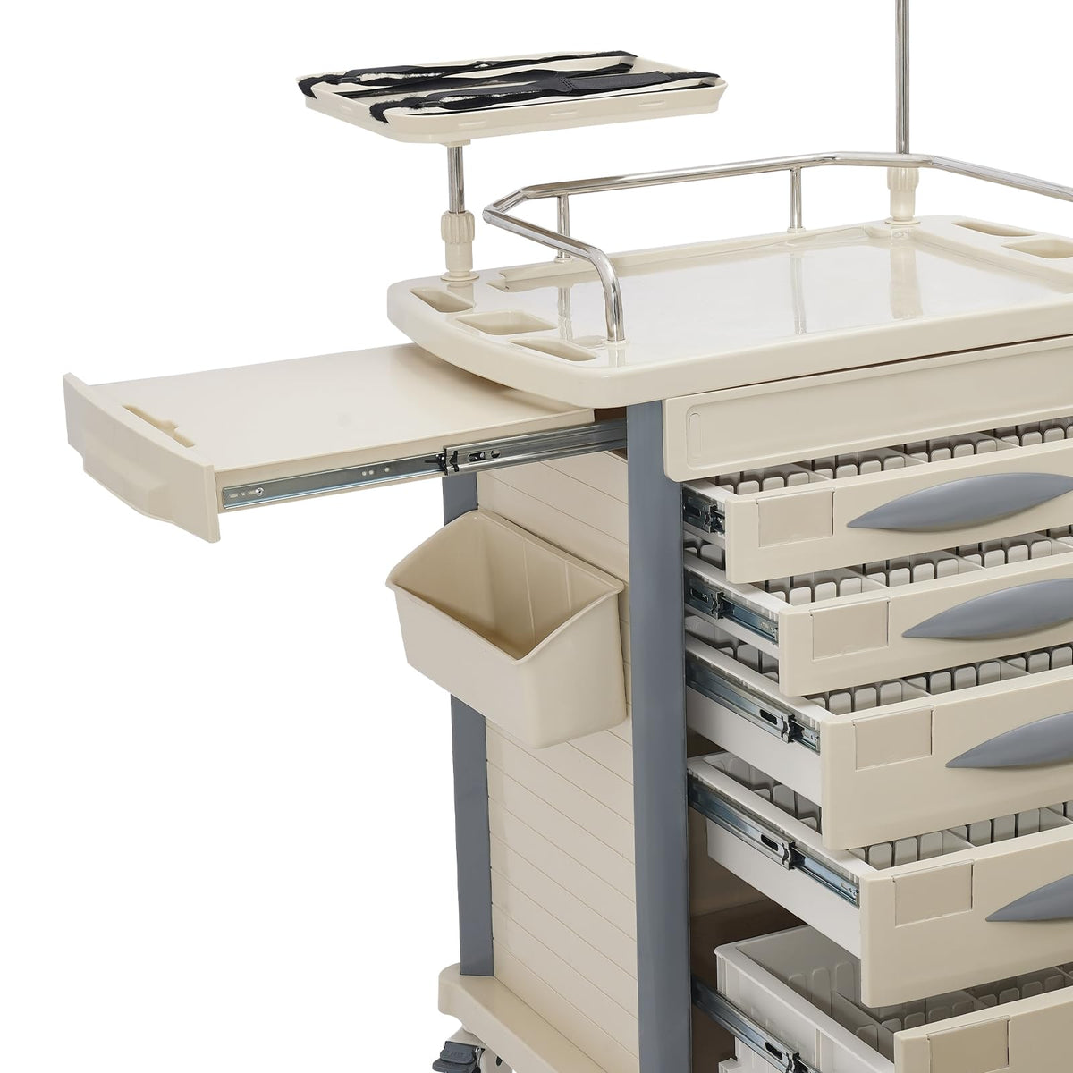 Medical Rolling Crash Cart, Medical Trolley 5 Drawers and Power Strip, Mobile Medical Cart for Clinic, Hospital, Nursing Center, Lockable Storage, Safety Retention Straps, Tag Slots (Blue)