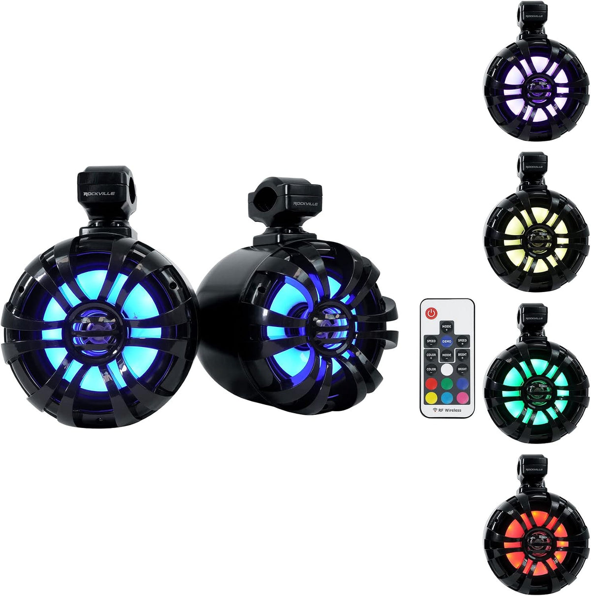 Rockville WB65KLS Black 6.5" Marine Wakeboard LED Tower Speakers Pair
