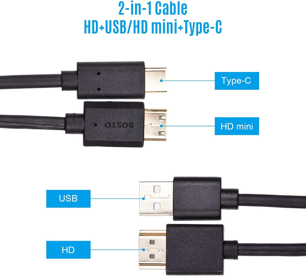 2-in-1 Cable HD USB Type C 1.55m for Graphics Tablet Monitor