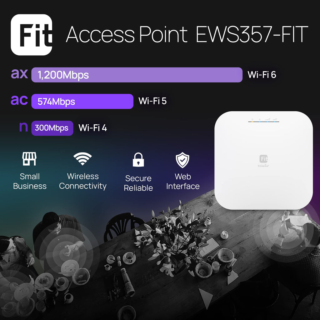EnGenius EWS357AP WiFi 6 AX1800 2x2 Gigabit Wireless Access Point with 1Gbps Port, OFDMA, MU-MIMO, PoE+, WPA3, 1GB RAM, License-Free Management Tools (Power Adapter Not Included)