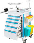 Medical Medical Rolling Crash Cart with CPR Board, IV Pole, Oâ Holder, 5 Drawers & Dividers, Mobile Emergency Cart for Hospital Clinic, 24.4" W x 18.5" D x 36.2" H (with 5 Drawers)