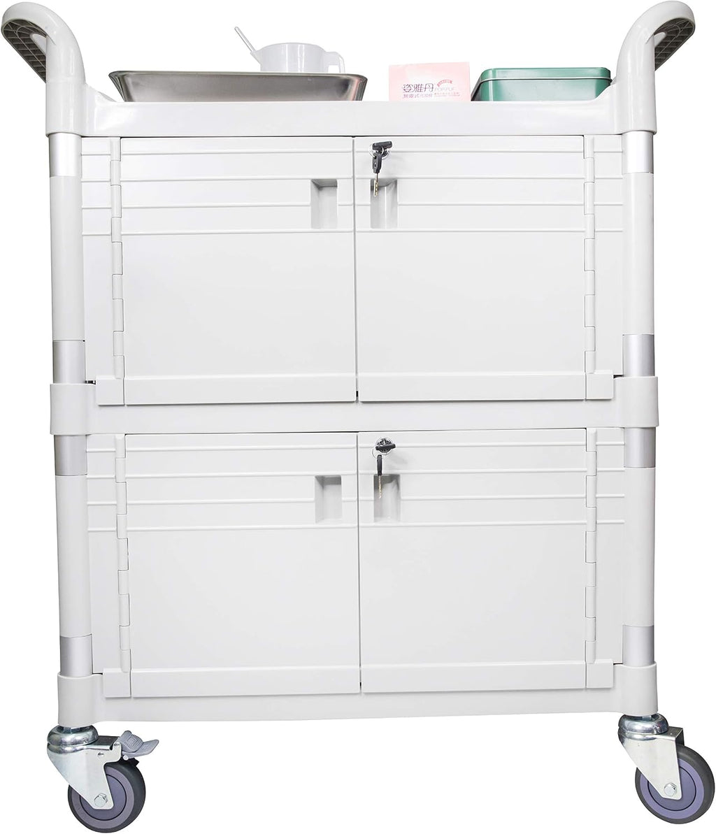 JaboEquip Larger Commercial Heavy Duty Hospital Cart, Lockable Medical Cart with 2 Doors for Hospital Clinic Medical Healthcare, JBG-3D2, Off-White