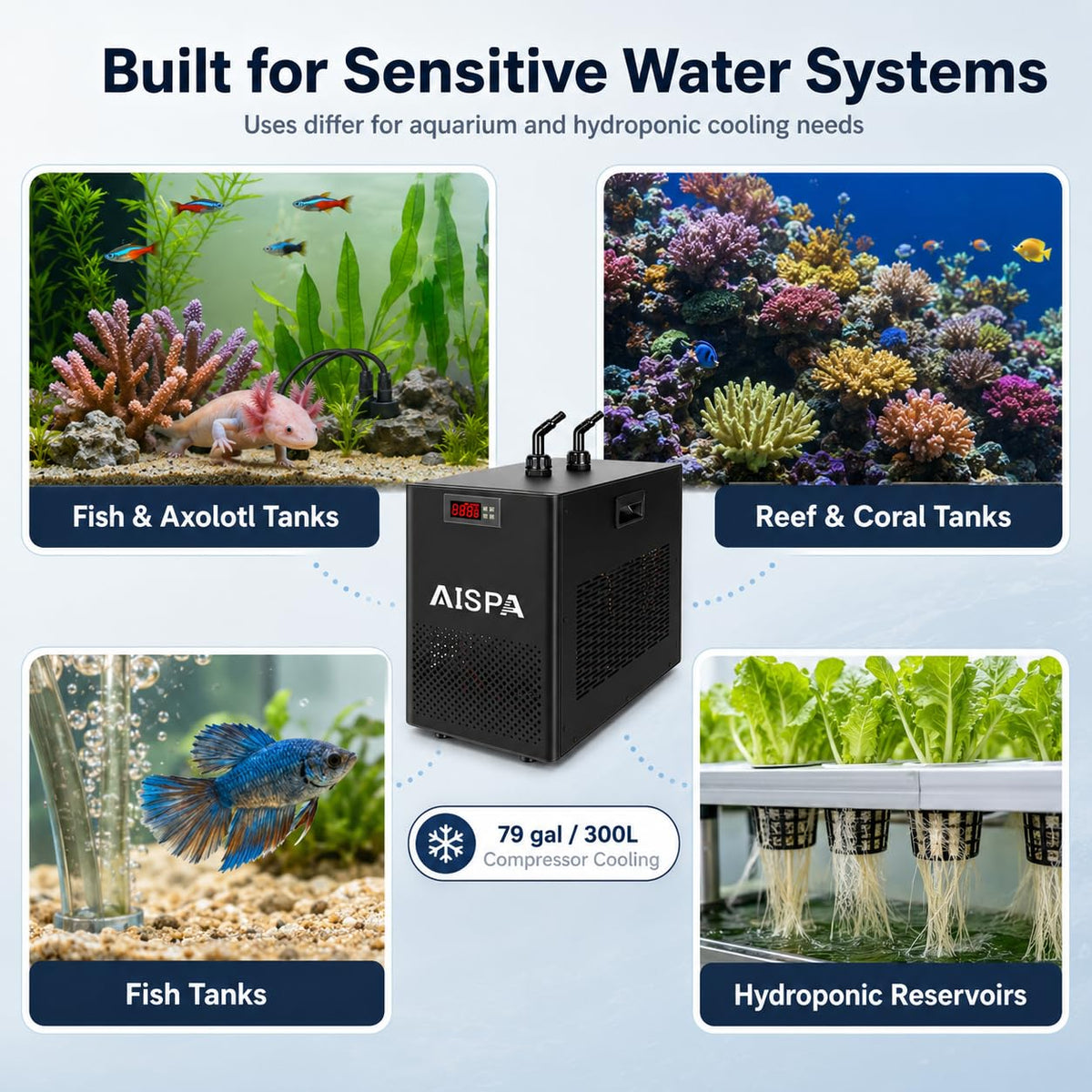 Aquarium Chiller 1/10 HP, 42GAL Fish Tank Water Chiller