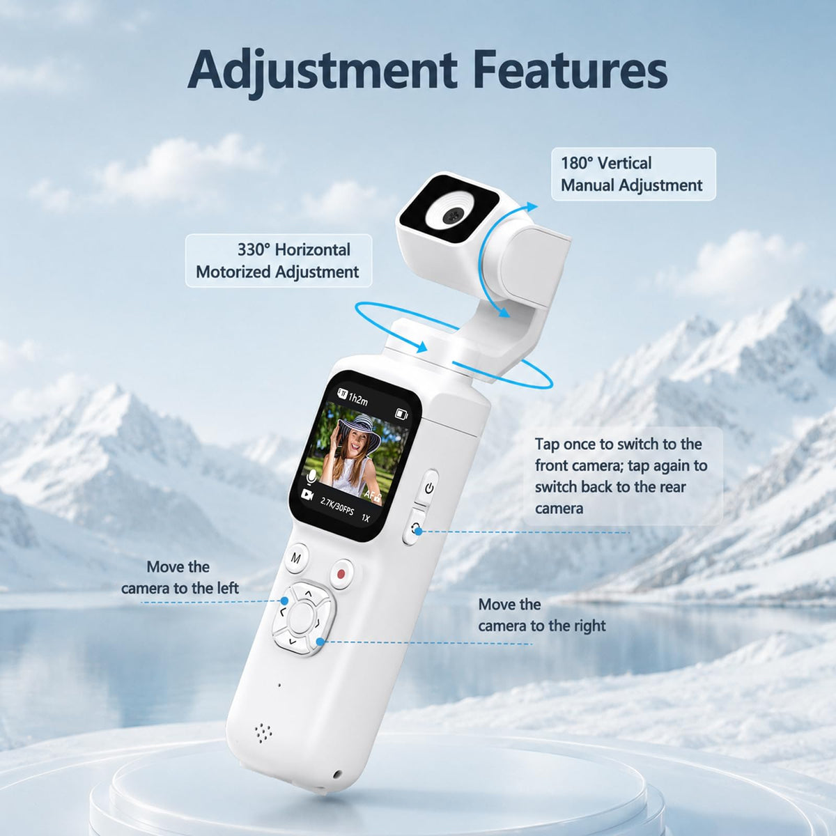 4K Vlogging Camera, Pocket Digital Camera, 330Â° Rotating Lens