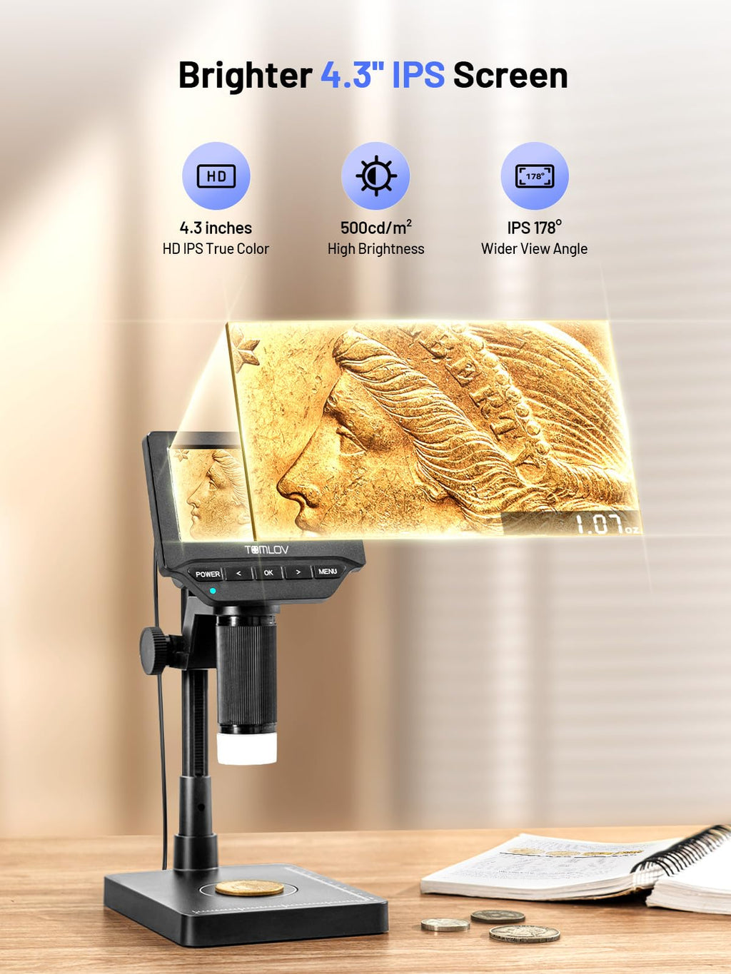 TOMLOV Coin Microscope with Weighing Scale, 7" Digital Magnifier DM4W Max