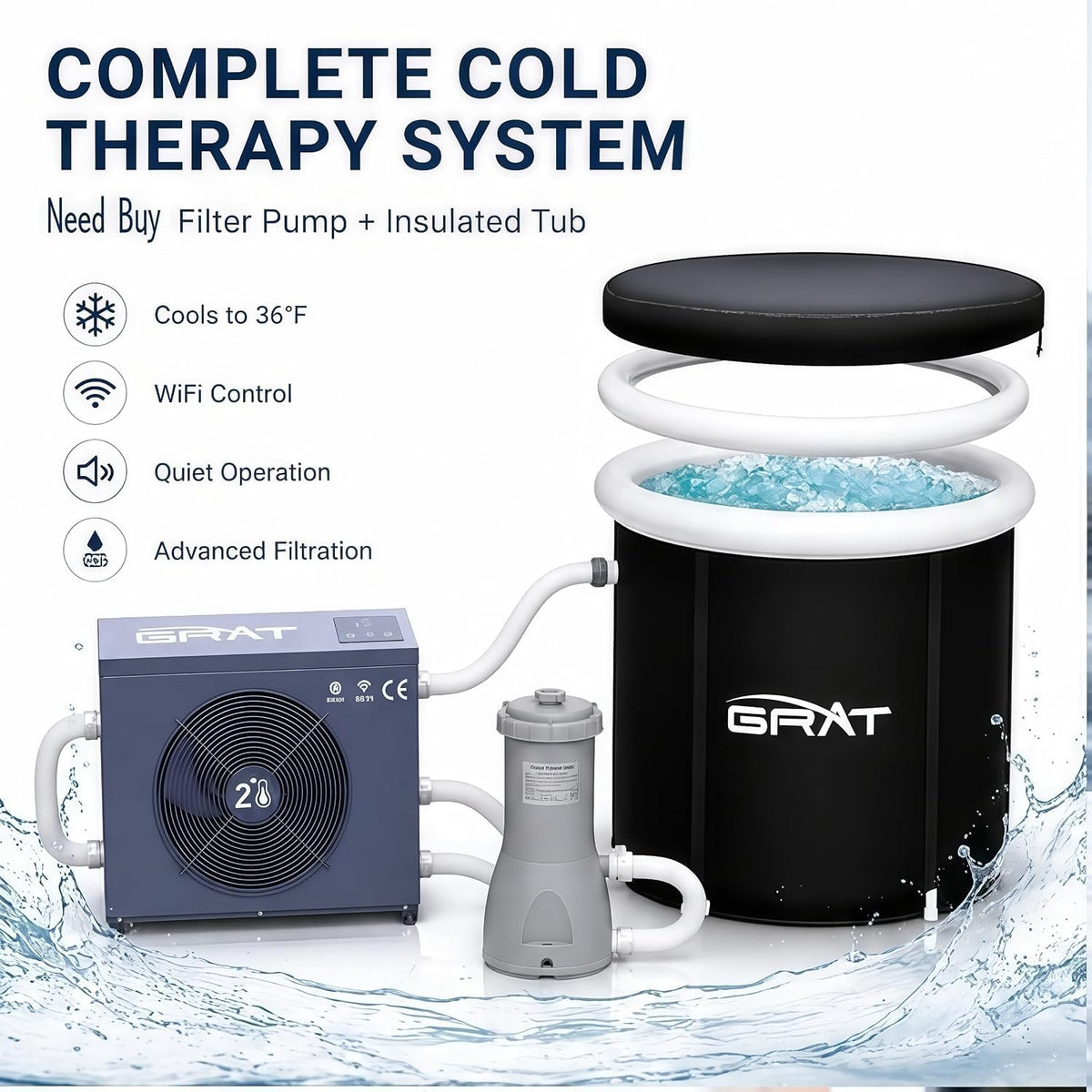 GRAT 1.5HP Chiller for Cold Plunge Tub Set
