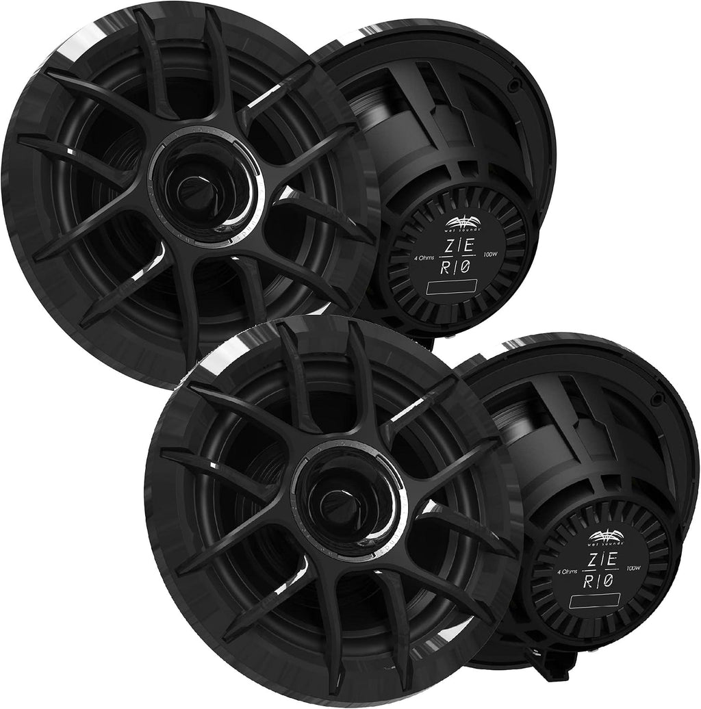 Wet Sounds Zero Series - 2 Pairs ZERO-6-XZ-B Black 6.5" Neodymium Powersport & Marine Speakers with Horn-Loaded Titanium Tweeters, Pair