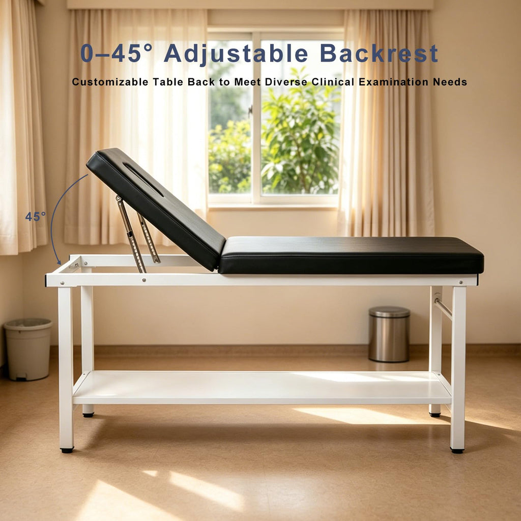 Adjustable Exam Table with Paper Roll Dispenser & Shelf, Physical Therapy Medical Exam Table, Patient Examination Bed, Durable, Low Maintenance and Holds Up to 400 Lbs (Black)