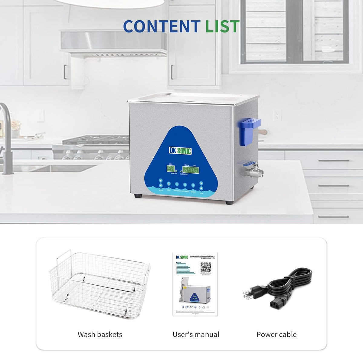 DK SONIC Ultrasonic Cleaner 10L,240W Industrial Ultrasonic Parts Cleaner with Heater&Timer, Digital Control&Basket, Multiple Functions for Motorcycle Engines,Carburetors, Chains