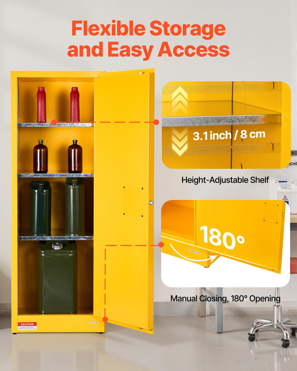 VEVOR Flammable Cabinet, 18" x 18" x 35", Yellow