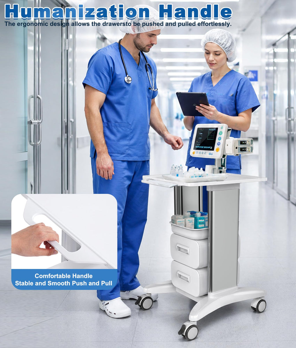 5-Tier Medical Storage Crash Cart with 4 Silent Wheels & 2 Trash Cans, Mobile Medical Utility Cart with Adjustable IV Pole and Disposal Holder for Clinic, Hospital, Salon, Lab