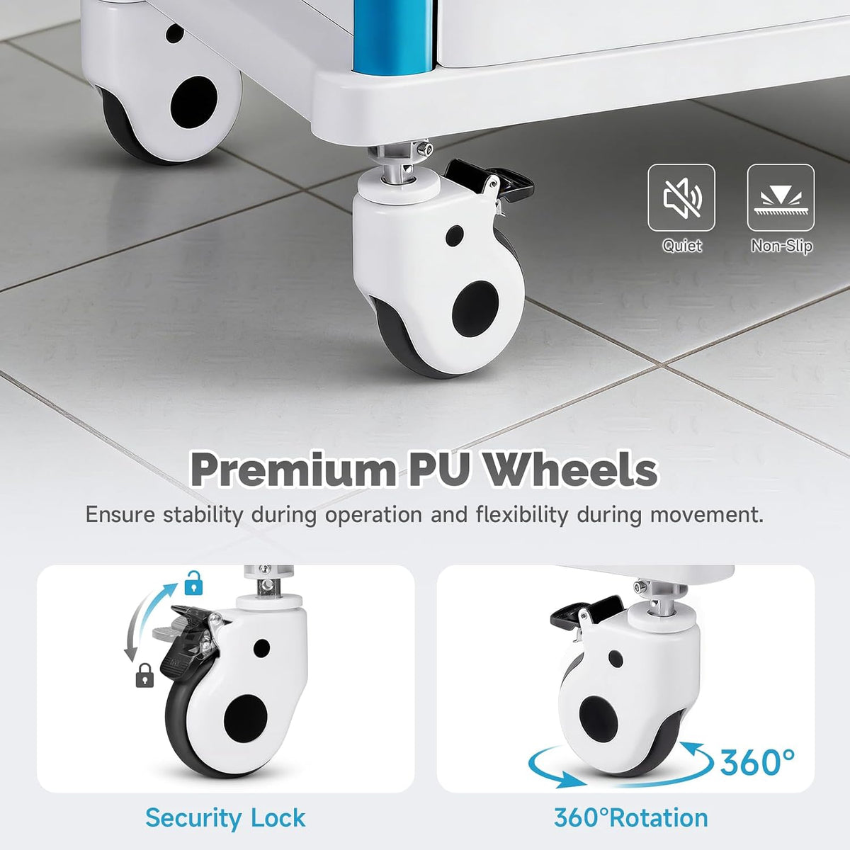 Crash Cart Medical ABS Material, Medical Cart with Drawers, Adjustable IV Pole, Silent Casters, Trash Bins, O2 Holder, Needle Disposal Holder, CPR Board, Nursing Cart for Hospital Clinic