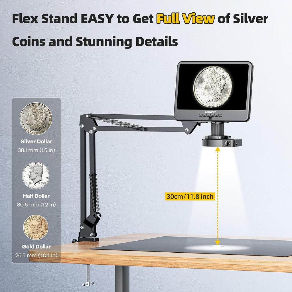 LM109A 10.1" Digital Microscope, Flexible Arm Stand with C-Clamp
