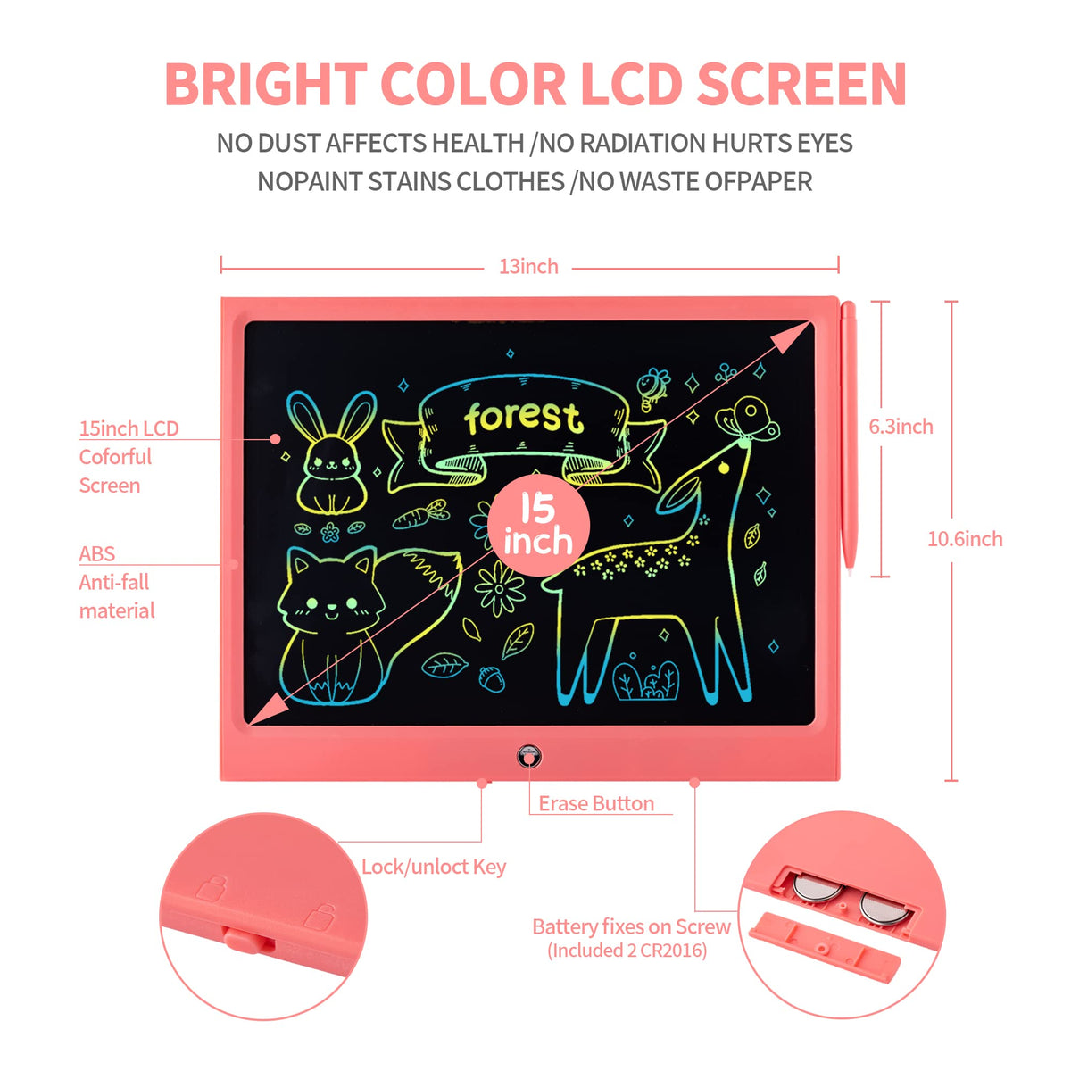 LCD Writing Tablet for Kids, 10 Inch Colorful Drawing Board Learning Toys
