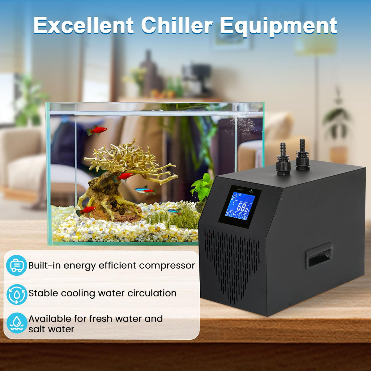 Aquarium Chiller 42 Gal, 1/10 HP Fish Tank Water Chiller Machine