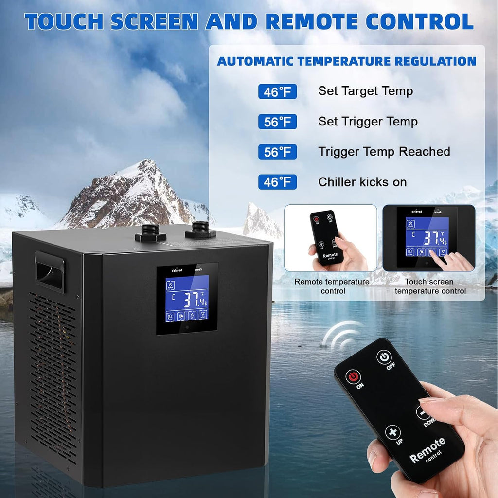1/3 HP Ice Bath Chiller for Cold Plunge Tub, 300L Water Chiller System with LED Display, Pump, Remote Control, Hoses and Connectors for Home Bathtubs and Freshwater Aquariums (Black)