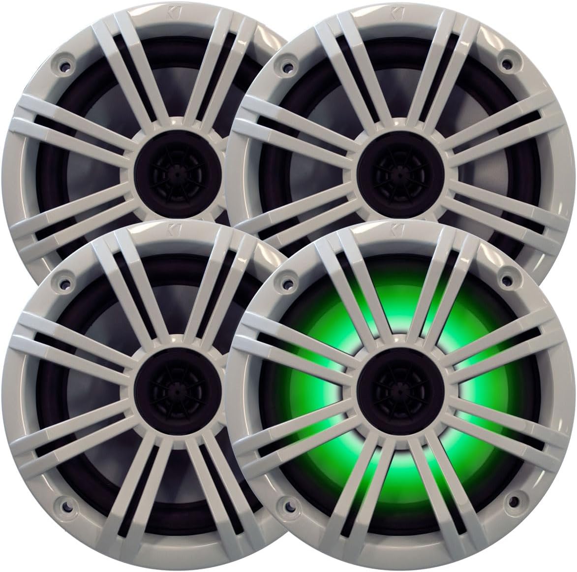 KICKER Marine Audio Bundle â (8) 6.5" White RGB LED 4-Ohm Coaxial Speakers (4 Pair) with 48KXMA800.8 800W 8-Channel Amplifier â OEM Replacement Boat System
