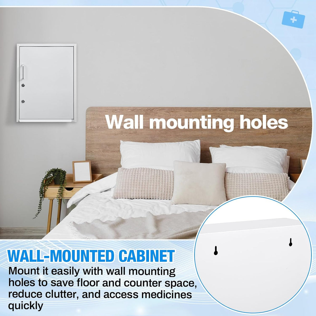 Zonon Corner Wall Cabinet with Lock, White, 21 x 16 x 6 Inch, Right Angle