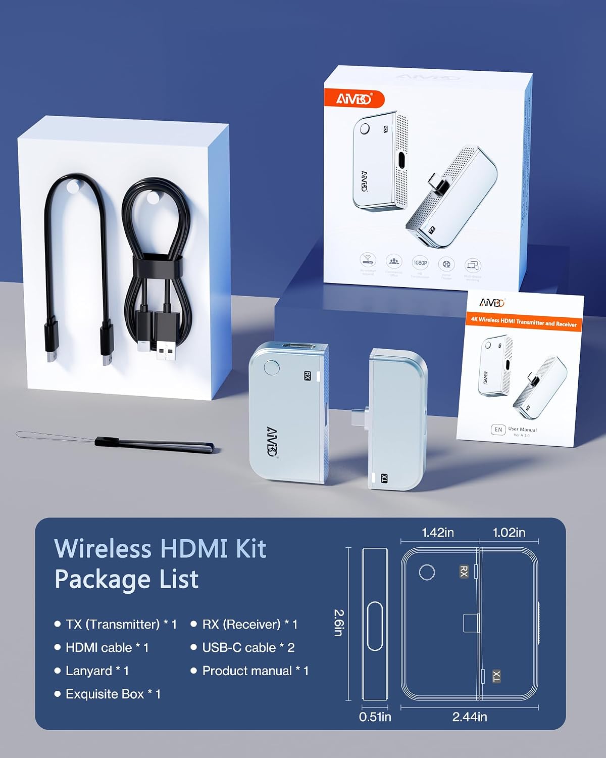 2027 Upgrade Type-C Wireless HDMI Transmitter and Receiver 4K, Plug & Play USB C HDMI Wireless Extender 328FT, 5.8G+2.4G Video Audio Cast from Phone/Tablet/Laptop/PC to HDTV/Monitor/Projector/TV Box