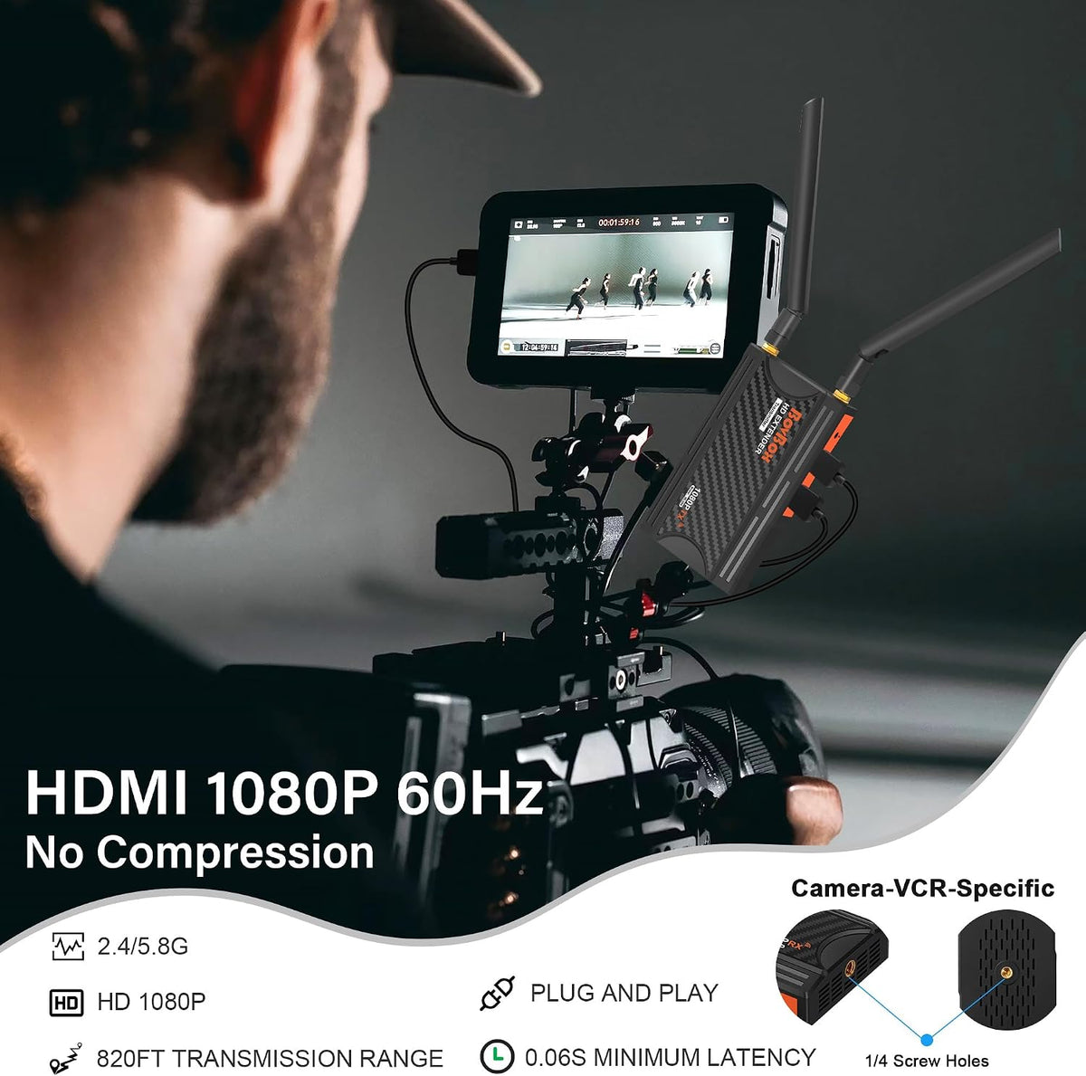 Wireless HDMI Transmitter and Receiver,1080P Full HD Wireless HDMI Extenders 820FT with Loop-Out and Support IR Remote Streaming from PC,Camera,Laptop,Netflix,Ps4/5 to HDTV/Projector/DSLR