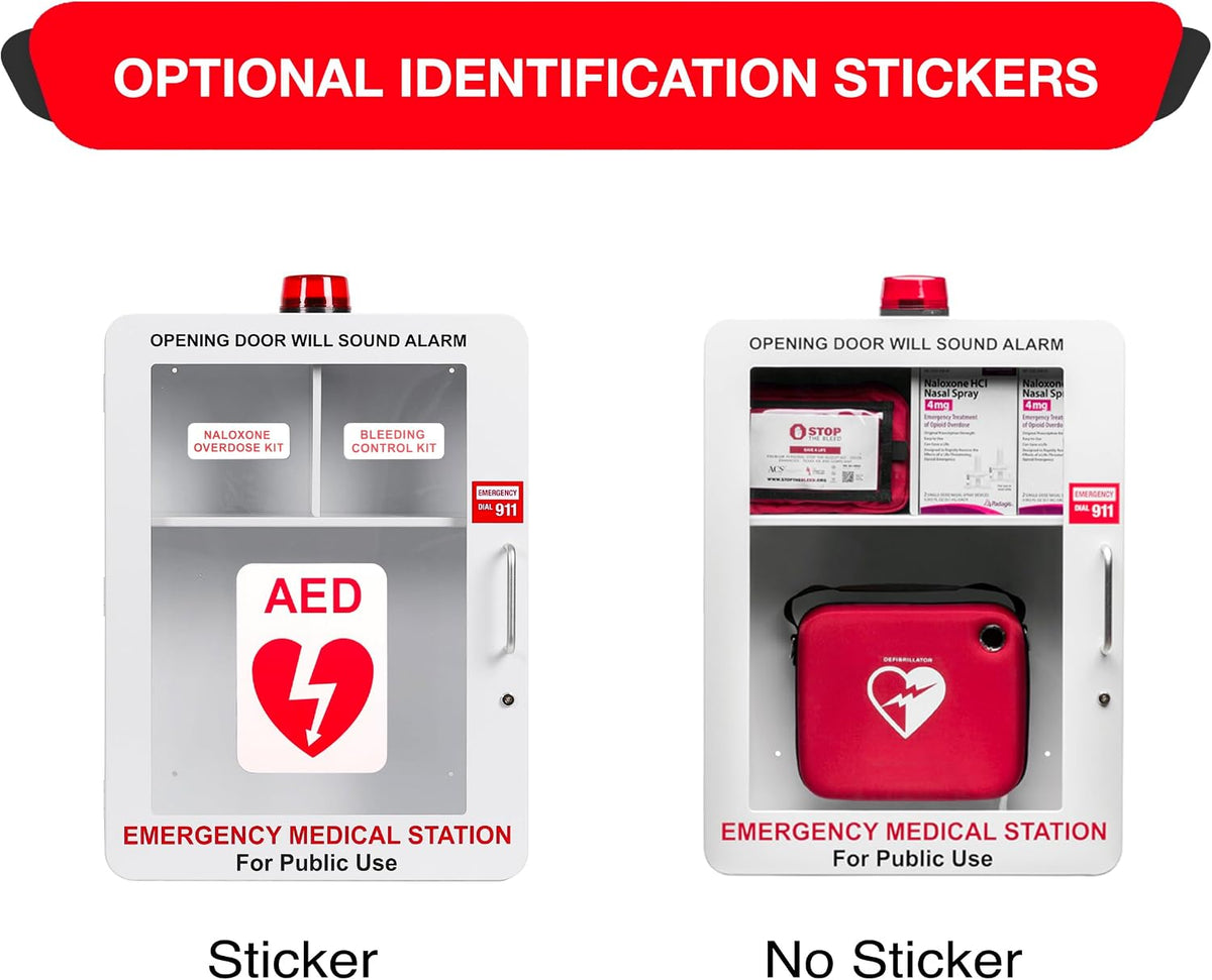 Emergency Medical Station â Wall Mount Cabinet for AEDs, Naloxone, Bleeding Control & First Aid Kits â Public Space Storage Solution â White (AED & Accessories Not Included)