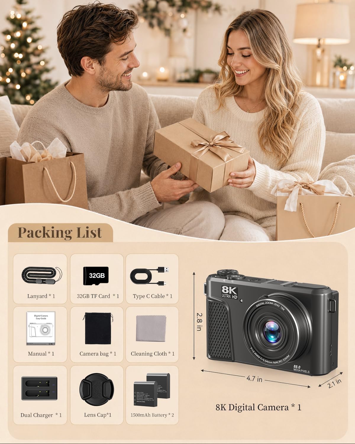 8K Digital Camera, 88MP Autofocus Camera for Beginners & Photography, WiFi