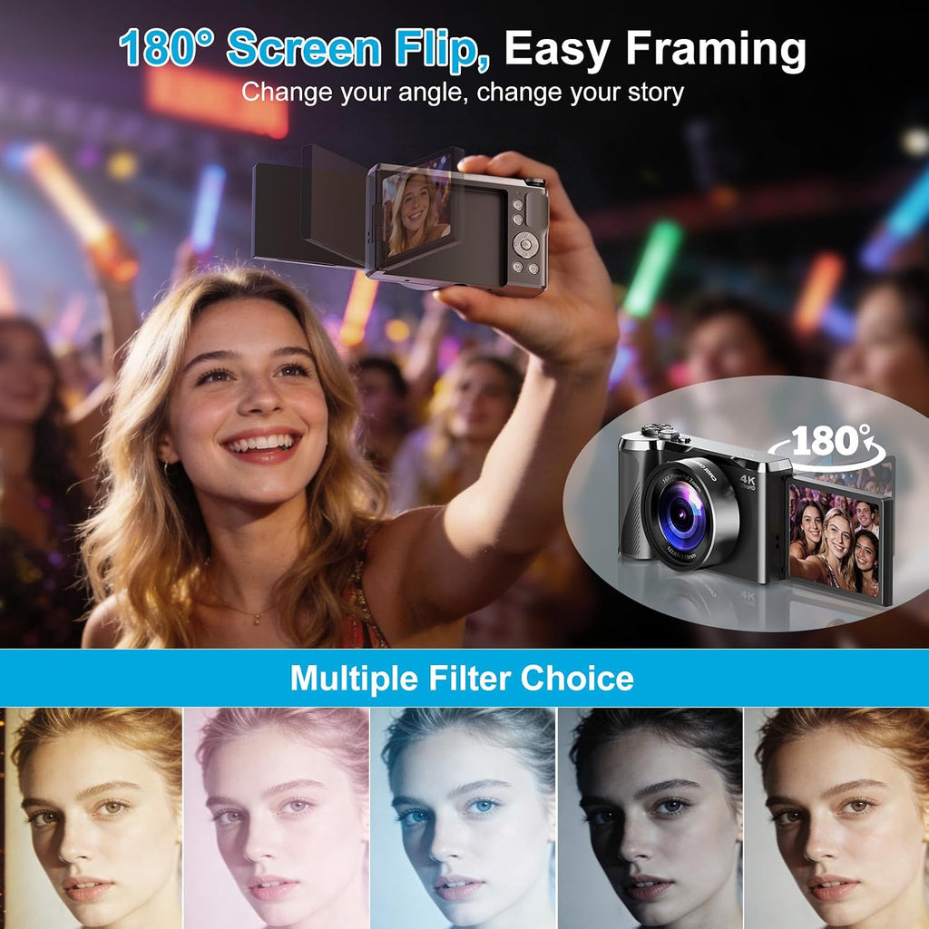 56MP 4K Digital Camera for Photography, Travel & Gift