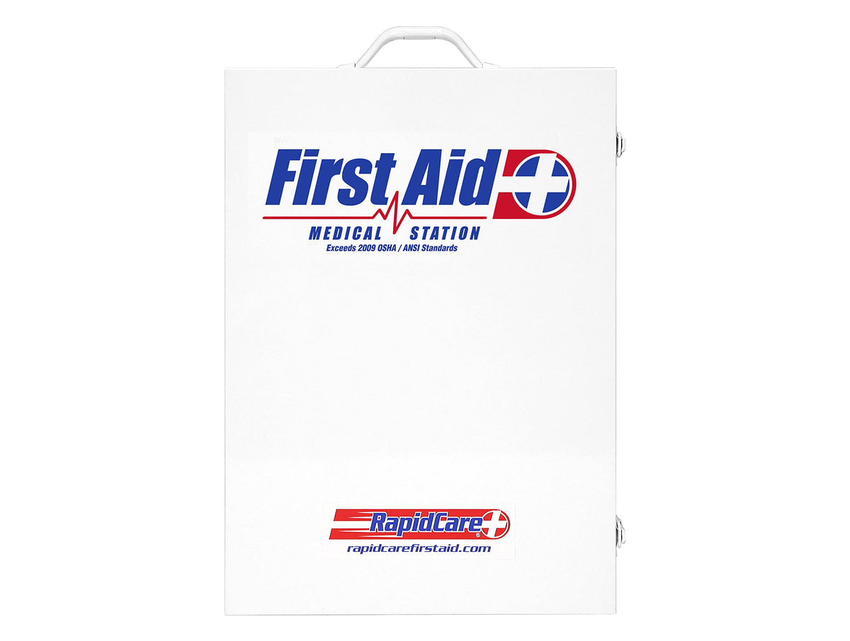 Rapid Care First Aid 80098 3 Shelf All Purpose First Aid Kit Cabinet, Class A+, Exceeds OSHA/ANSI Z308.1 2015, Wall Mountable