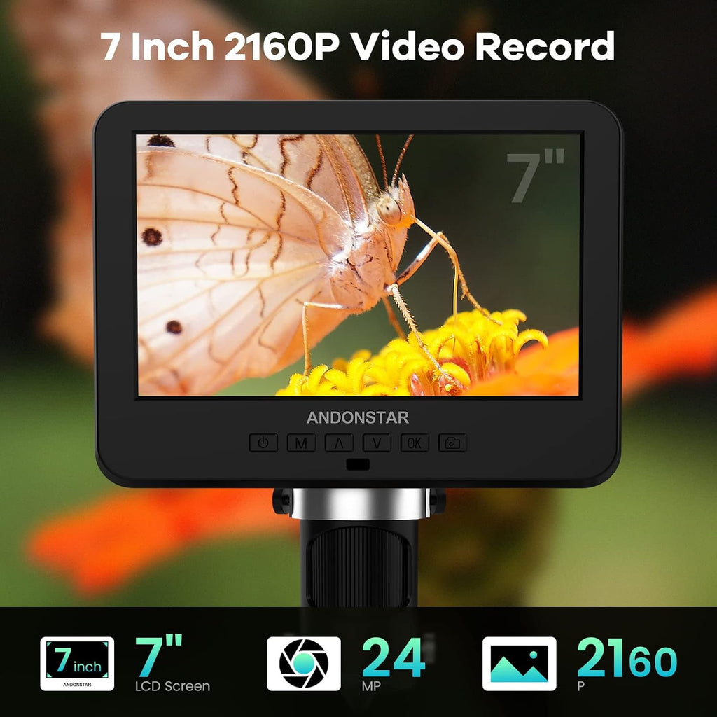 Andonstar AD246S-P HDMI Digital Microscope with 7'' Screen, 4000x 3 Lens