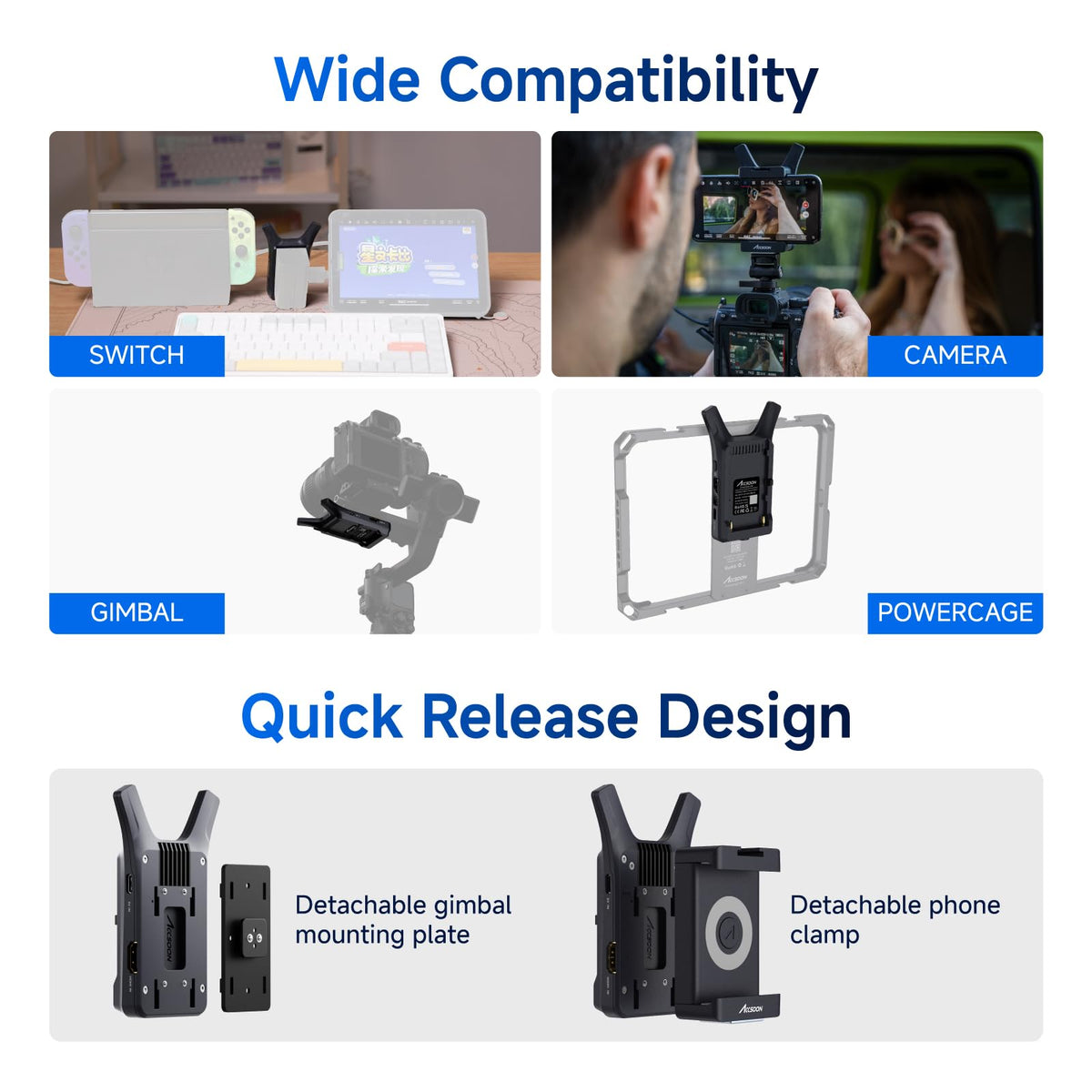 Accsoon CineView Nano Wireless Video Transmitter, 5G HDMI Camera Transmitter 1080p60 500ft Range 60ms Latency, Compatible with RS2/RS3/RS3 Pro/Switch/DSLR, Support iOS/Android 4 App Monitoring