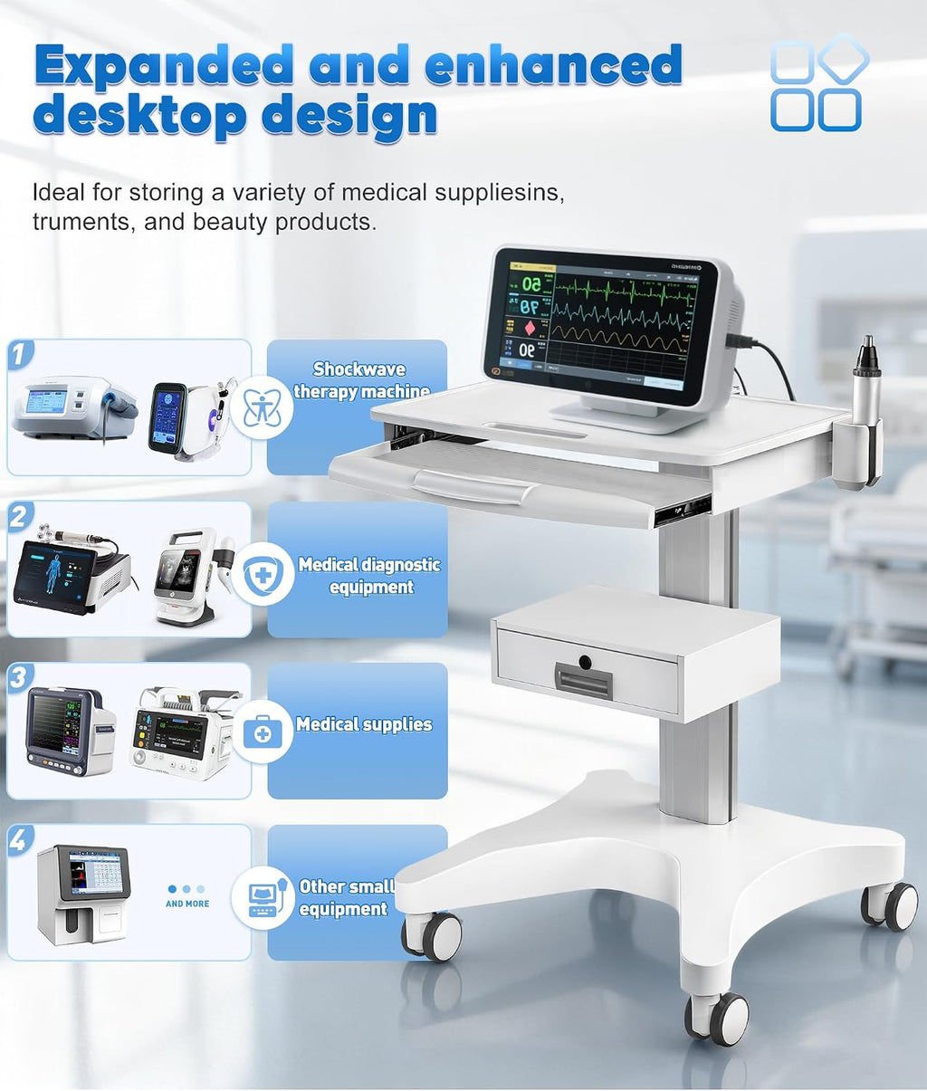 Medication Cart, Medical Rolling Storage Crash Cart with Wheels & Drawers, Ultrasound Nursing Emergency Cart with IV Pole,Casters, Holder, Trash Bin for Clinic, Hospital (24 * 22 * 28IN, 1 Drawer)