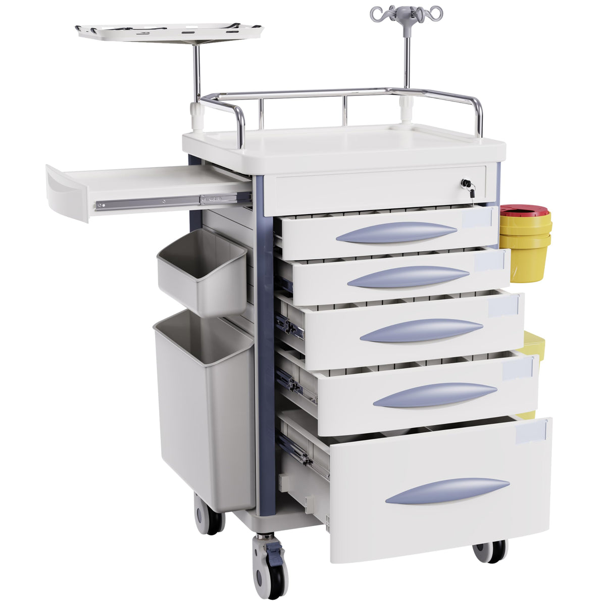Medical Rolling Crash Cart with Integrated Medical Countertop