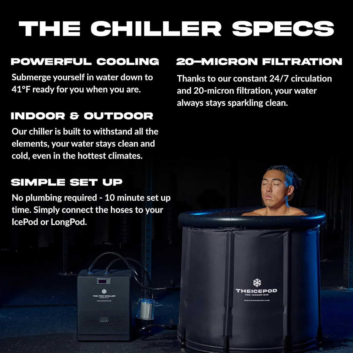 The Pod Company Standard Water Chiller â 1/3 HP â 41Â°F Cold Plunge Cooling System â Compact, Energy-Efficient, and Ideal for Daily Home Use â Compatible with Ice Pod Pro & Long Pod