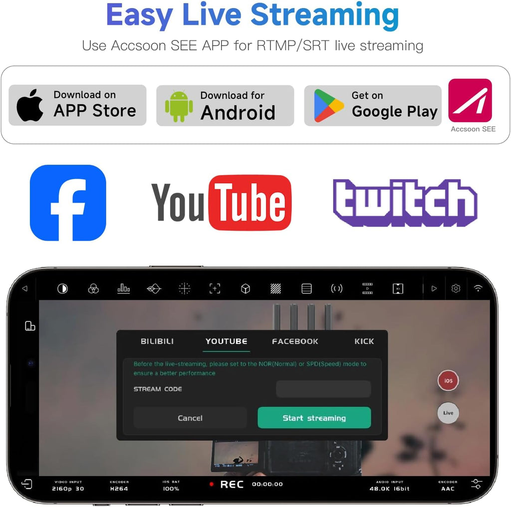 Accsoon CineView SE 4K Wireless SDI HDMI Video Transmitter&Receiver, 4K30/1080P60 Camera Control Video Transmission System, 1312ft 50ms Lat. USB +4 Apps Monitoring, Pair CineView M7 Pro/Master 4K